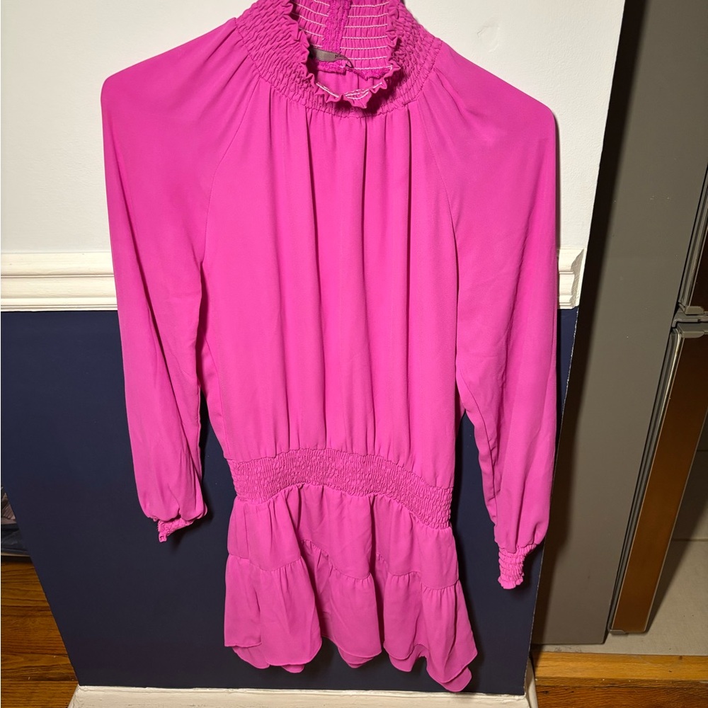 Revolve Krisa Turtleneck Ruffle Skirt Dress Pink Long Sleeve